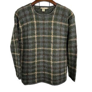 TWEEDS Vintage Wool Pullover Plaid Crewneck‎ Fisherman Sweater Large Beautiful